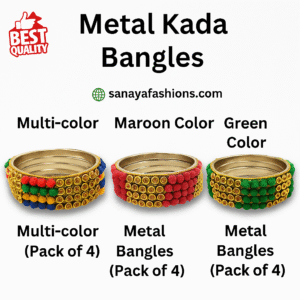 Sanaya Fashions Metal kada Bangles For Women & Girls Green, Maroon ,Multicolor Gold-Plated Bangle (Pack Of 4)