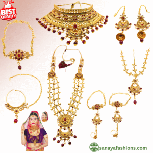 Premium Gold-Plated Bridal Maroon Jewellery Set By Sanaya Fashions (Pack of 1)