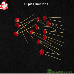 Premium Red Rose Flower Golden Juda Pin -12 pcs Hair Pins Women & Girls | Wedding Party By Sanaya Fashions Hair Accessories