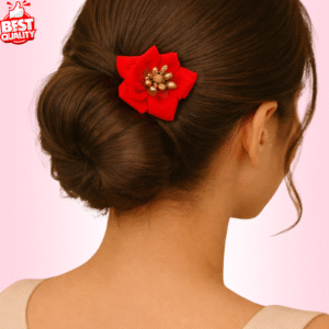 Premium Red Rose Flower Golden Juda Pin -3 pcs Hair Pins Women & Girls | Wedding Party By Sanaya Fashions Hair Accessories