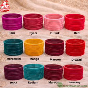 Handcrafted Glass Velvet Bangels For Women,Bridal & Girls by Sanaya Fashions Colour In Maroon,Red & Multicolour (Pack of 24)