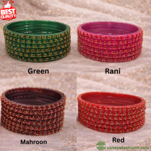 Handcrafted Glass Bangels For Women,Bridal & Girls by Sanaya Fashions Colour In Rani,Red, & Multicolour (Pack of 12)