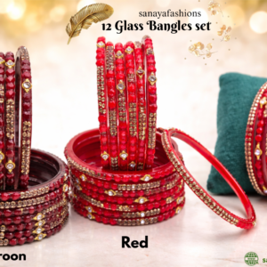Handcrafted Glass Bangels For Women,Bridal & Girls by Sanaya Fashions Colour In Red, & Maroon (Pack of 12)
