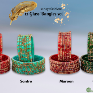 Handcrafted Glass Bangels For Women,Bridal & Girls by Sanaya Fashions Colour In Green, Red, & Maroon,Santro (Pack of 12)