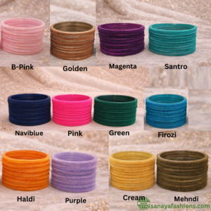 Handcrafted Glass Velvet Bangels For Women,Bridal & Girls by Sanaya Fashions Colour In Pink,Purple,Naviblue & Multicolour (Pack of 24)