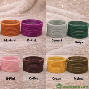 Handcrafted Glass Velvet Bangels For Women,Bridal & Girls by Sanaya Fashions Colour In D-Rani,Mehndi,Coffee & Multicolour (Pack of 24)